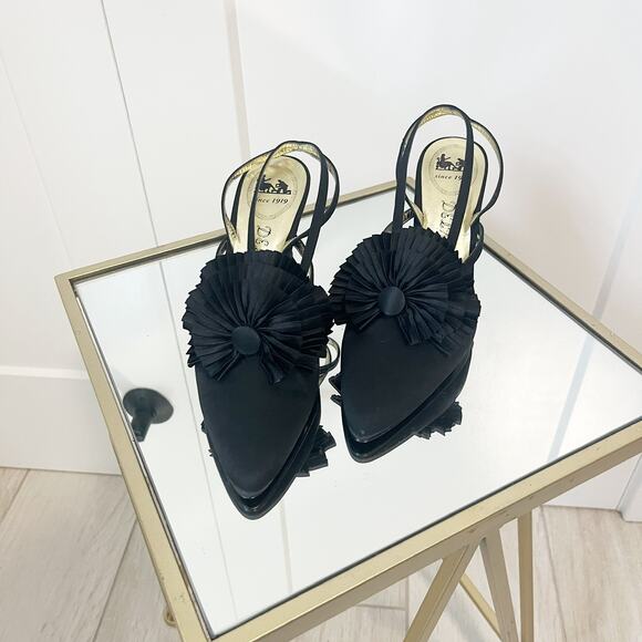 Delman Vintage Black Pointed Toe Bow Heels Size 7.5 - Picture 1 of 8